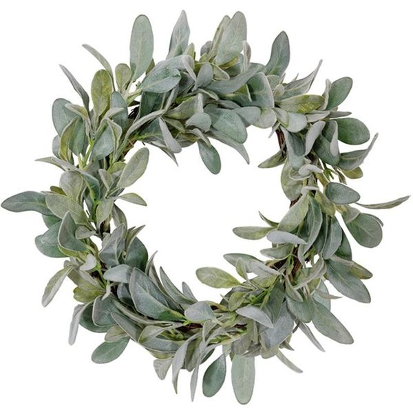 

decorative flowers & wreaths spring flocked lambs ear wreath,year round everyday foliage wreath on grapevine base with greenery leaves for f