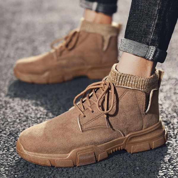 

boots 2021 autumn winter mens warm leisure outdoor knitted spliced lace up working shoes, Black