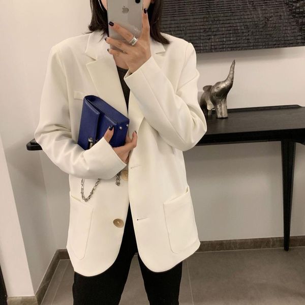 

women's suits & blazers t3807 korean 2021 autumn casual white suit coat loose single breasted, White;black