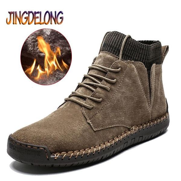 

boots fashion winter men's plush warm outdoor non-slip men snow classic brand mans footwear lace-up zapatos de hombre, Black