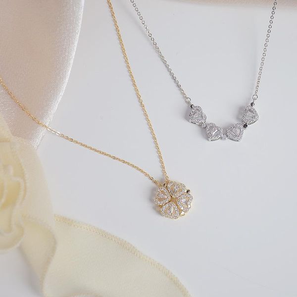 

chains 2021 fashion brand jewelry elegant crystal heart pendant&necklaces for women adjustable flower charm choker necklaces, Silver