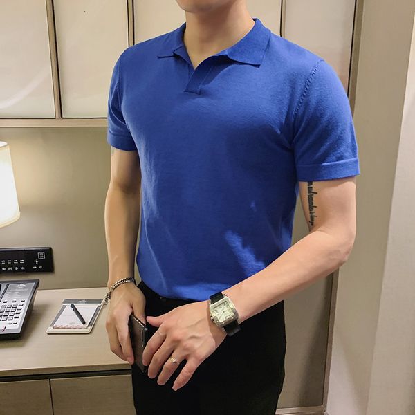 

male cotton shirt, short sleeve, casual polo, solid color, low collar, polo mesh 78fw, White;black