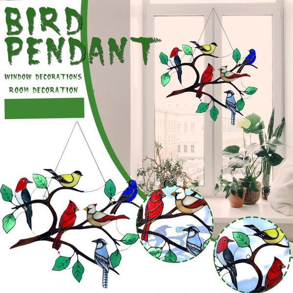 

decorative objects & figurines multicolor birds on a wire wind chimes high stained metal suncatcher window panel home decor hanging catcher