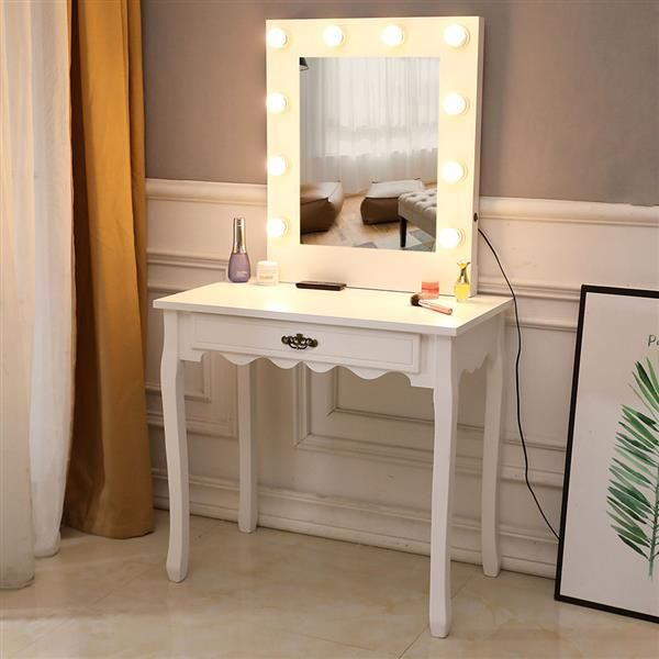 

Bedroom Furniture Nordic Simple Girl Makeup Dresser FCH Generous Mirror Single Pumping Foot With Bulb Warmer Dressing Table White