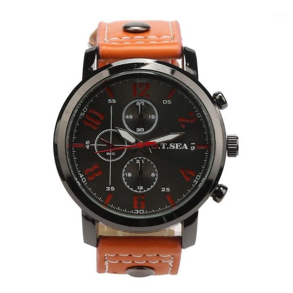 

wristwatches o.t.sea men watch leather band sports date analog alloy military quartz man watches mens 2021 relogios masculino1, Slivery;brown
