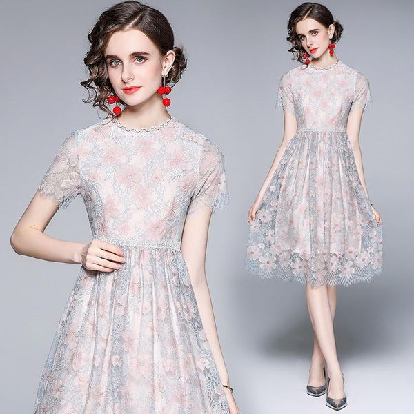 

party dresses simgent lace dress women summer short sleeve a line hollow out high waist midi long robe dentelle vestidos sg15154, White;black
