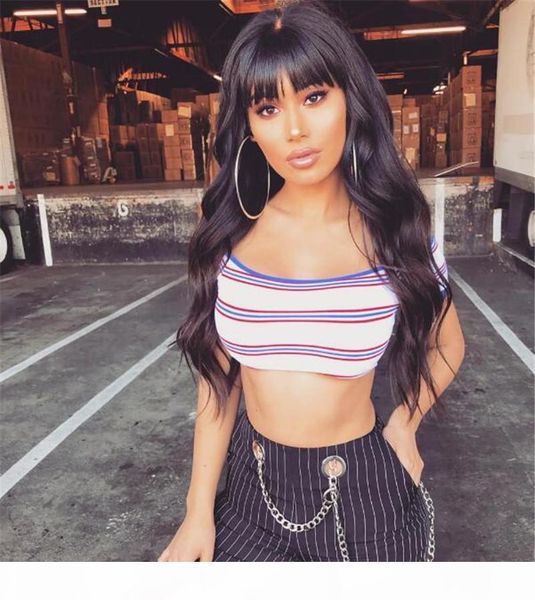 

straight lace front wig peruvian remy full fringe wig human hair glueless silk lace wig with bangs bleached knots for black women, Black;brown