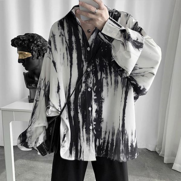 

men's casual shirts long sleeve shirt for men women abstinence black white tie-dye drape loose blouse autumn aesthetic high street punk, White;black