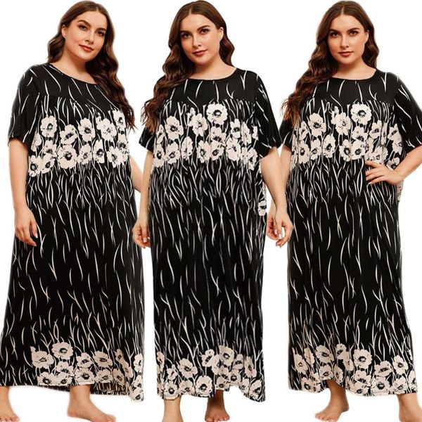 

ethnic clothing plus size printed muslim women long dress arab middle east dubai kaftan o-neck summer short sleeve maxi robe abaya islam, Red