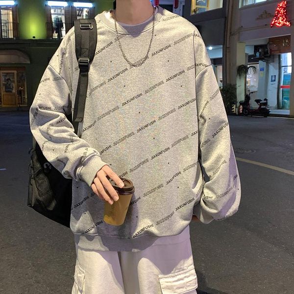 

men's hoodies & sweatshirts oversized sweatshirt 2021 spring japanese streetwear letter printing lounge wear gray black trend o-neck
