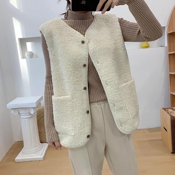 

lamb wool vest women new autumn winter korean women's outer wear vest jacket womens women jacket sleeveless, Black;white