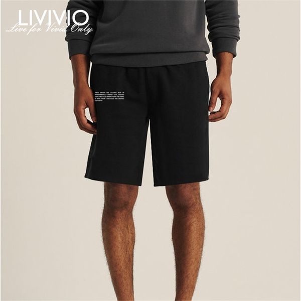 

[livivo] 100% cotton letter print casual men solid short summer men's drawstring comfortable breathable s male 210716, White;black