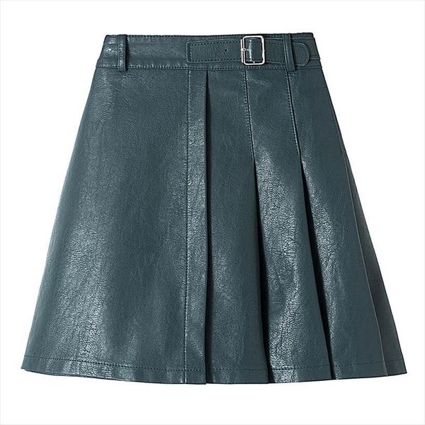 

pleated black pu leather womens skirt mini plus large size korean oversized vintage pencil skirts clothes autumn spring