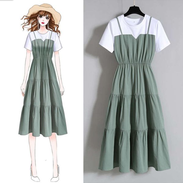 

2021two large women's dresses in 2020 summer fashion long skirt fat sister dress, Black;gray