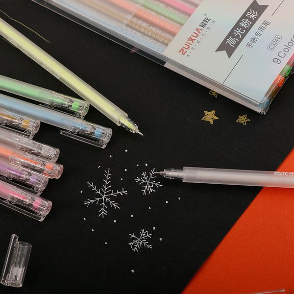 

painting pens color neutral 0.6mm needle tube water color pen hook line hand account mark student special girl heart 9 pack, Black;red