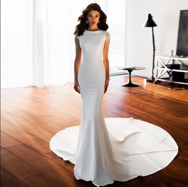 

other wedding dresses white for women custom made mermaid boat neck appliqued beading simple elegant long backless cap sleeve1