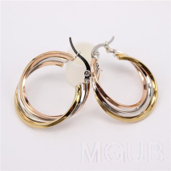 

hoop & huggie 5mm line width 25mm 3 colors leisure sport women's stainless steel jewelry birthday gift earrings retail lh969, Golden;silver