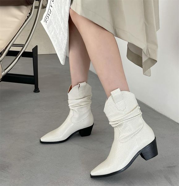 

boots fashion women western short booties slip on flats mid heeled black/beige party pumps wedge heels woman 39