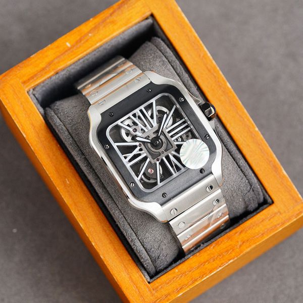 

hollow mens watch automatic mechanical watches 39.8mm men wristwatch sapphire double folding clasp stainless steel wristwatches montre de lu, Slivery;brown