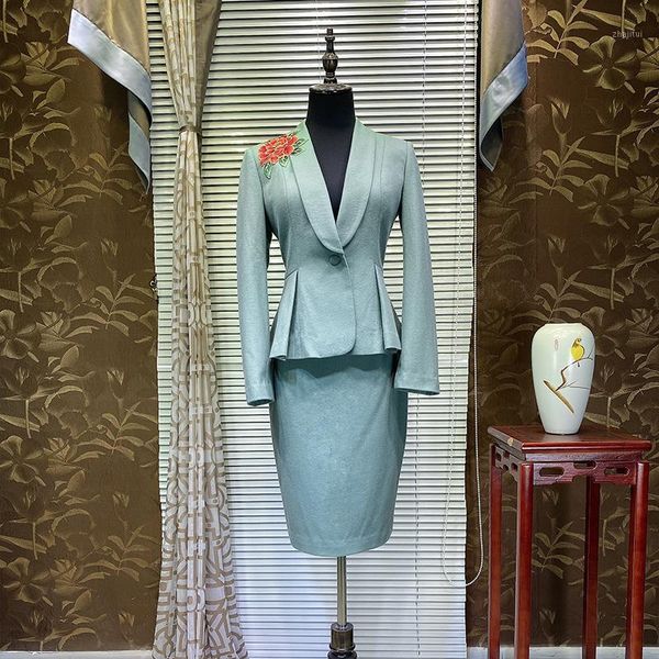 

spring high end customized clothing women blazer office business blazers and skirt two piece dress, White