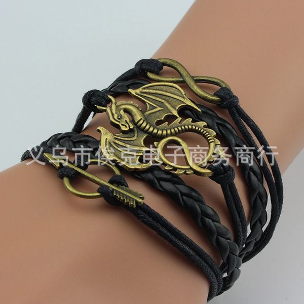 

men weaving anchor love multilayer wax rope leather bracelet 2021 whosale, Black
