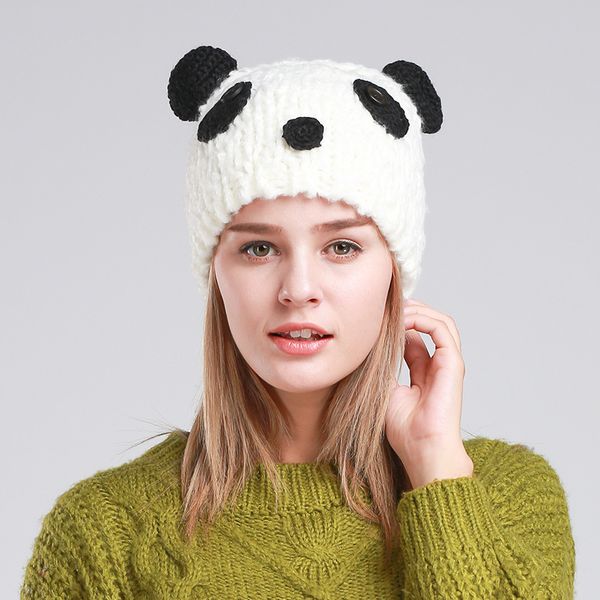 

new handmade panda wool winter hats funny cute warm windproof hat halloween props beanie cap, Blue;gray