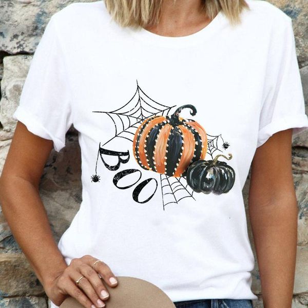 

women's t-shirt pumpkin fall t shirt women autumn thanksgiving halloween cartoon lady fashion tee print female graphic short sleeve, White