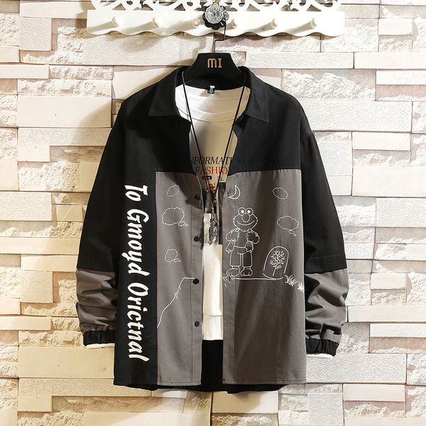 

men's straights long-sleeve punk's loosey streetwear japanese fashion 2021 hip hop casual shirts more asian size -5xl 33fn, White;black