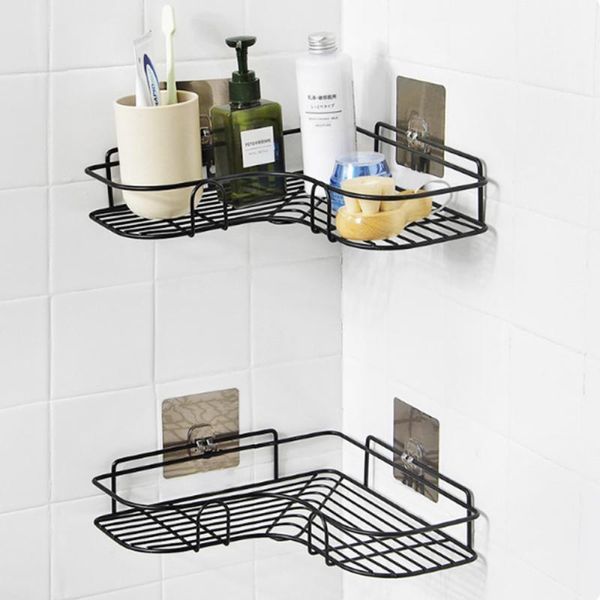

punch-metal shelf storage rack stainless steel firm shower kitchen bathroom fitted tripod wall storage organizer rack