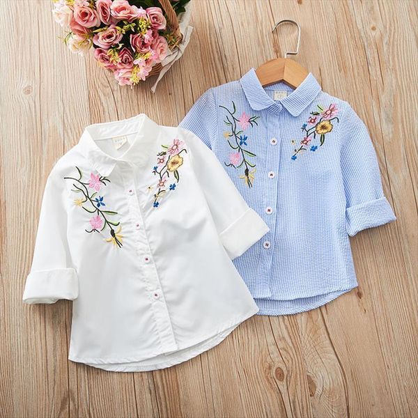 

baby girls blouse shirts long sleeve toddler kids clothes flower embroidery summer spring children girl, White;black