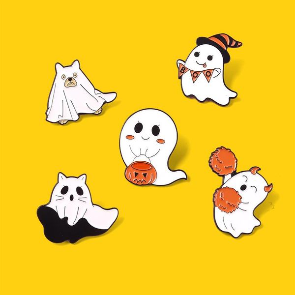 

pins, brooches adorable ghost enamel pins pumpkin halloween punk custom lapel cartoon accessories backpack gift for friends kid, Gray