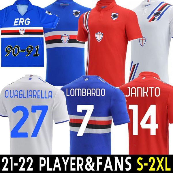 

21 22 sampdoria home away soccer jersey 2021 2022 sampdoria quagliarella jankto ramirez gabbiadini balde candreva 3rd football shirt red wh, Black;yellow
