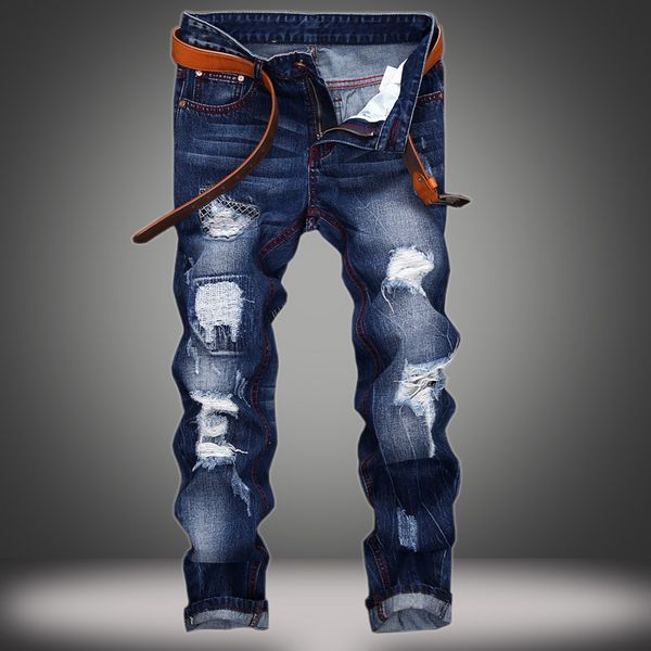 

jeans men's hole fashion straight, Blue