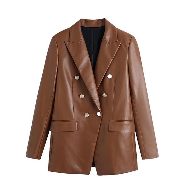 

women's suits & blazers women faux leather blazer jacket coat 2021 autumn and winter with buttoned vintage long sleeve flap pockets fem, White;black