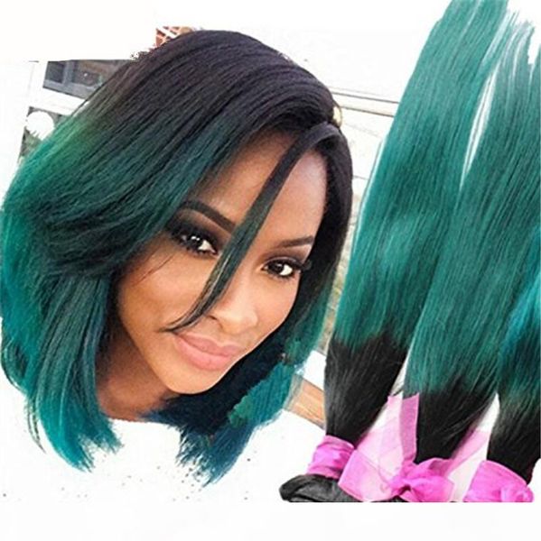 

1b green ombre hair extensions 9a ombre brazilian human hair weave bundles 3 pcs lot teal ombre brazilian straight hair bundles, Black;brown