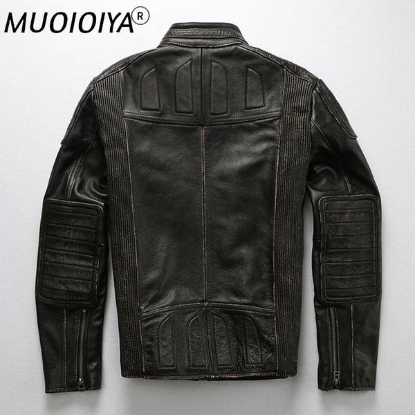 

men's leather & faux men's genuine jacket retro cowhide motorcycle coat, Black