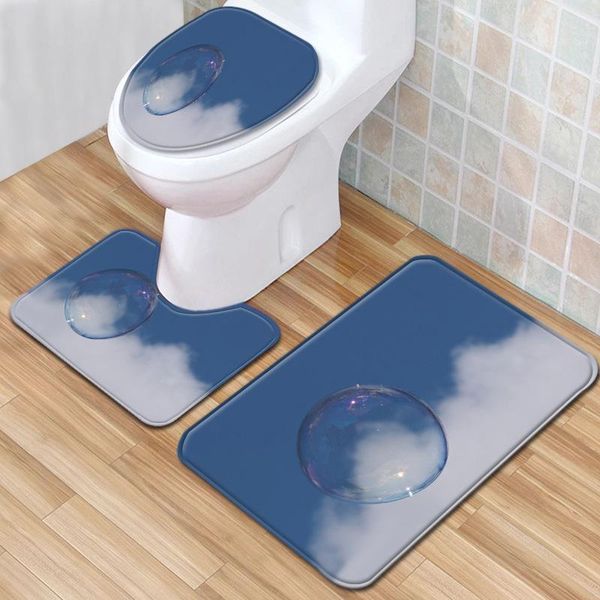 

bath mats bubble pattern three-piece lid toilet cover floor mat set non-slip door bathroom carpet decor
