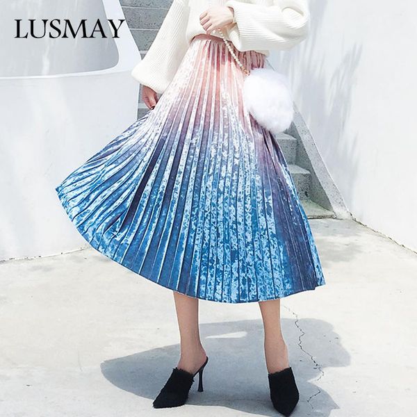 

skirts pleated long skirt women autumn winter 2021 fashion elastic high waist velvet korean pink streetwear gradient, Black