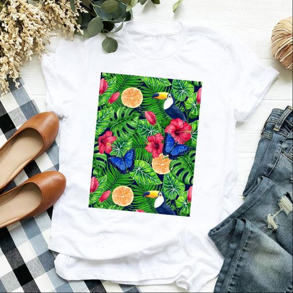 

women lady beach butterfly fruit flower 90s cartoon print ladies t tee tshirt womens shirt clothes female graphic t shirt, White