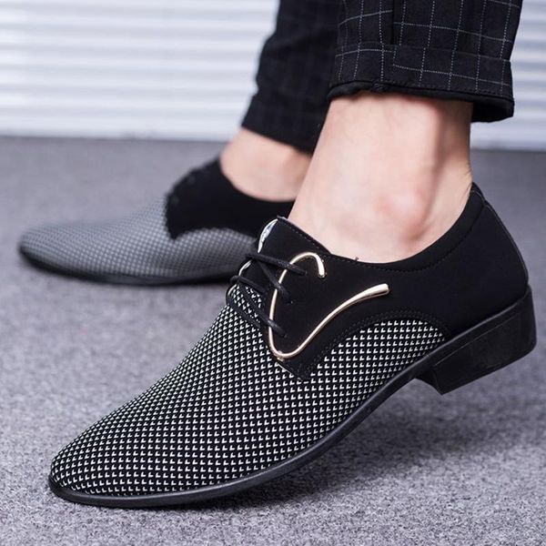 

dress shoes men pointed toe wedding mens oxfords lace up man formal fashion business flats, Black