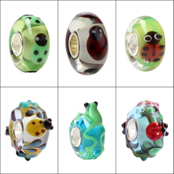 Emith Fla 100% vero argento sterling 925 Foro grande 3D Forme di animali in vetro di Murano Charm Bead Fit Braccialetto di fascino europeo originale Q0531