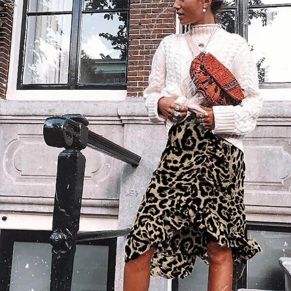 

2021 new high street multi color leopard women long skirt slim fit straight fashion speacial plus size b4, Black