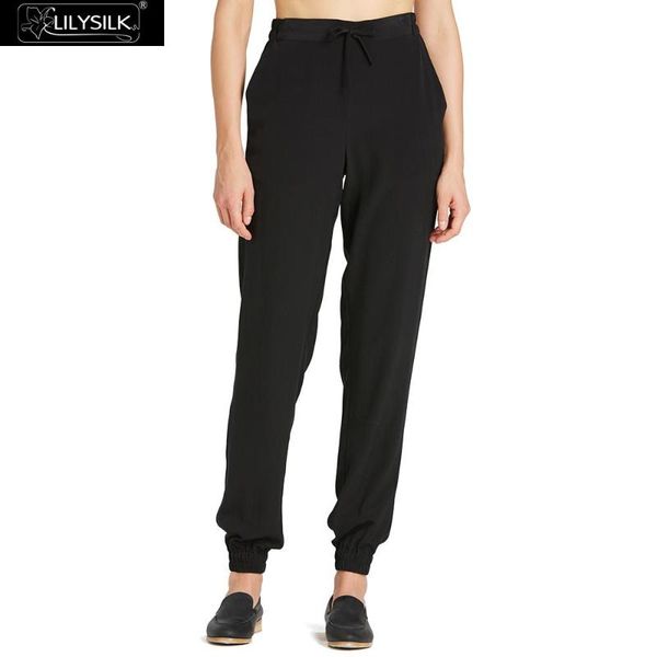 

women's pants & capris lilysilk silk 18mm black elastic waist, Black;white