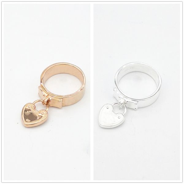 

2021 new sterling sier s925 classic rose golden heart-shaped lock engraved letters romantic love ring couples jewelry gifts 8cfn, Silver