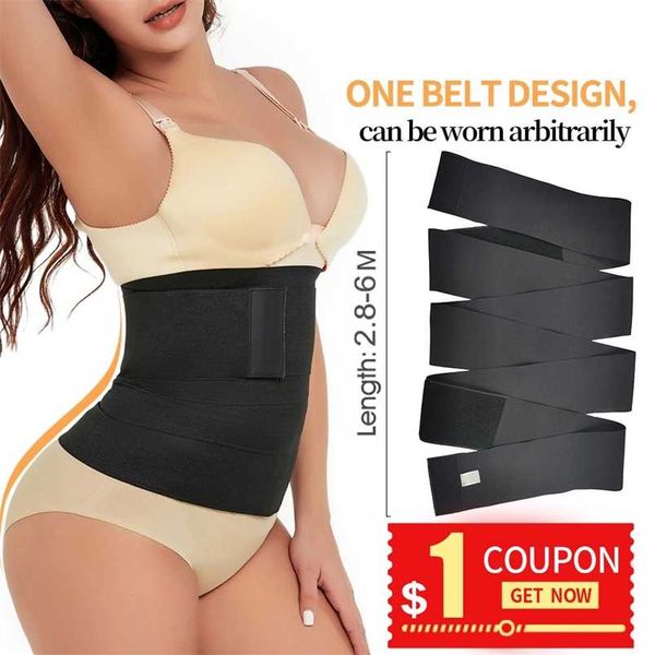 Mukatu Free Size Body Cintura Trainer Curto para as Mulheres Homens Suor Swegrament Cinturão Envoltórios Perda de Peso SAUNA Belt Cintura Apoio 211229