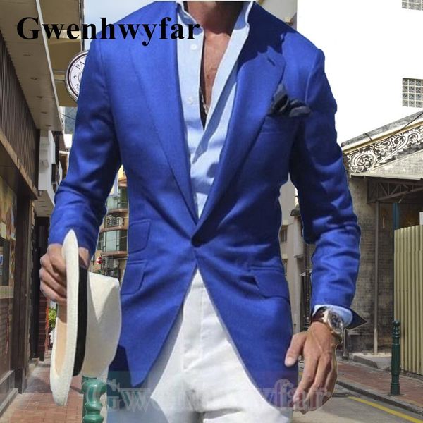 

men's suits & blazers gwenhwyfar royal blue suit single-breasted 2021 est design groom wedding tuxedo 2-piece set, White;black