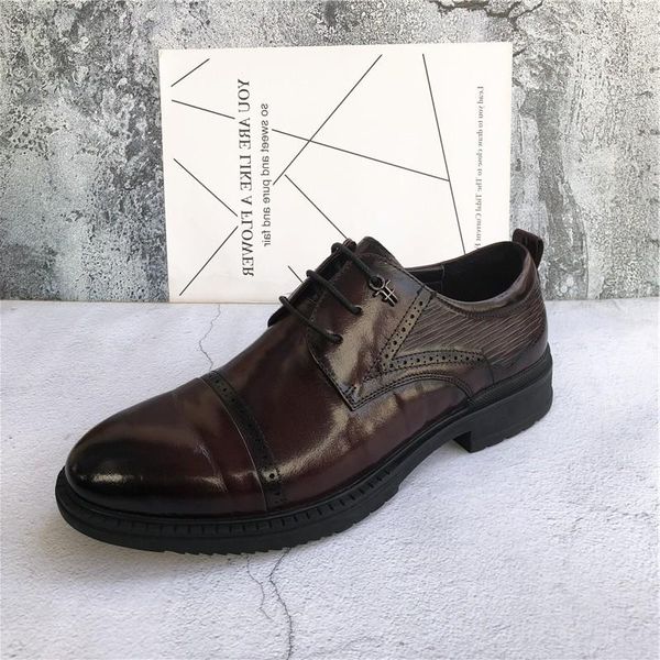 

dress shoes british style men pointed toe derby casual business office real leather fashion wedding brogues formal male, Black