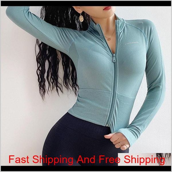 

autumn seamless sport coat women running jacket long sleeve zipper fitness training jacket elastic tight gym cl qylyvp abc2007, Black;red