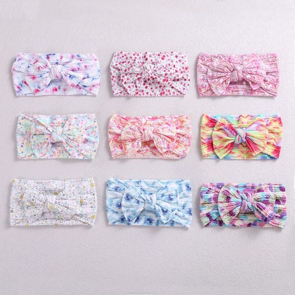 

elastic printed flower kids headband newborn infant knot bows tie headwraps baby girls headwear cute gifts p props 0924, Slivery;white