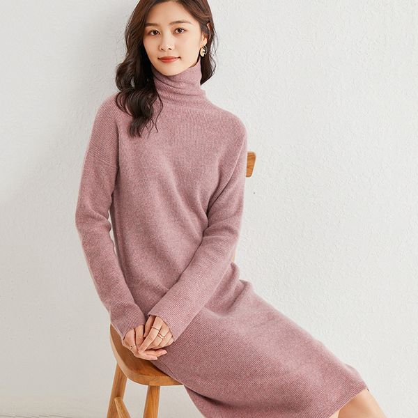 

2021 turtleneck keen-length women es 100% cashmere and wool knitted jumpers winter/autumn fashion longer female cloth rxru, Black;gray